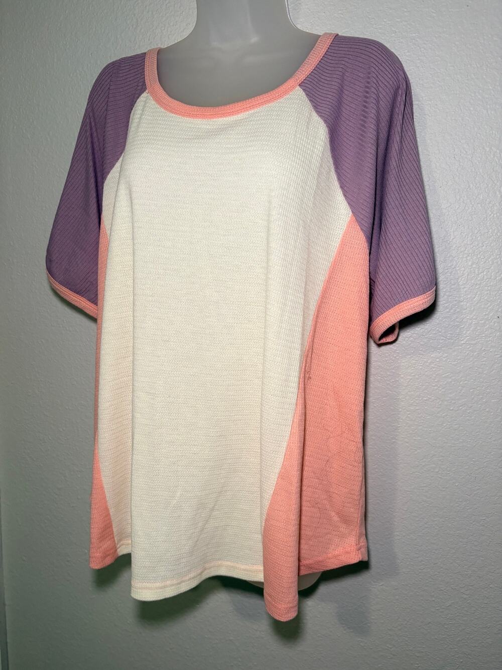 Kori America Colorblock Raglan Tee - Cream, Peach & Purple - Size M
